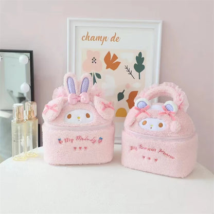 Cute My Melody Sweet Piano Cosmetic Bag Lovely Pink Drawstring Bag Kawaii Jewel Case Japanese Style Plush Bag Gifts Girl.