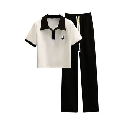 Women's Polo Neck Tee Shirts Dry Fir Top High Quality Pullover Short Sleeve T Shirt Wholesale Aesthetic Y2k Fashion Skinny White.