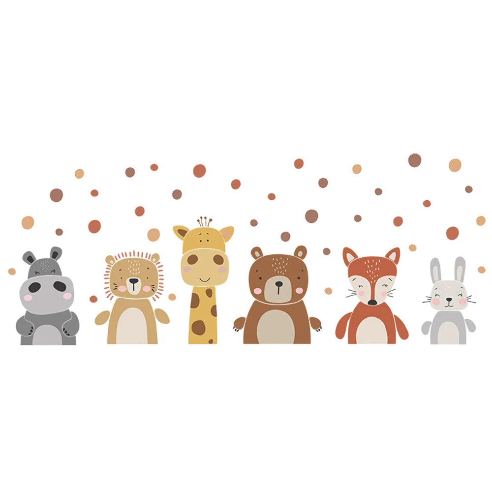 Boho Cute Giraffe Bear Animals Dots Wall Sticker Nursery Vinyl Children's Wall Art Decals for Baby Kids Room Home Decoration.