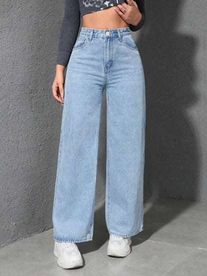 Jeans Women Vintage Wide Leg Pants Denims High Waist Washed Distressed Basics Straight Trousers 2025 Streetwear Floor Length.