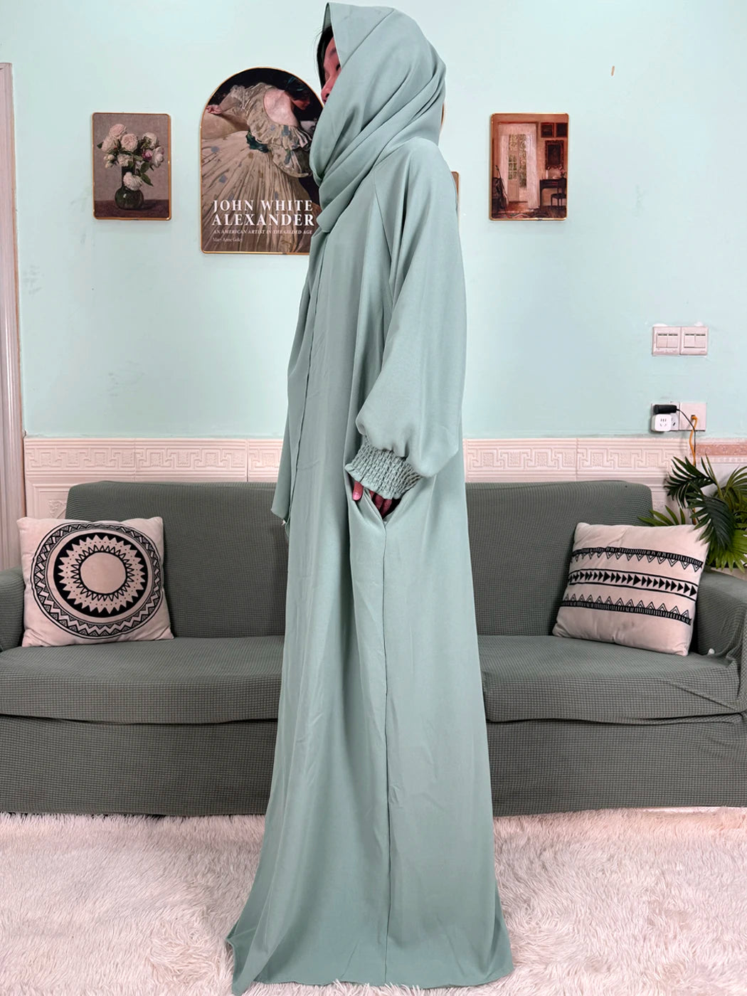Muslim Abaya Ramadan 2025 For Women Pure Cotton Loose Prayer Femme Robe Elastic Cuffs African Dress With Connected Hijabs Scarf