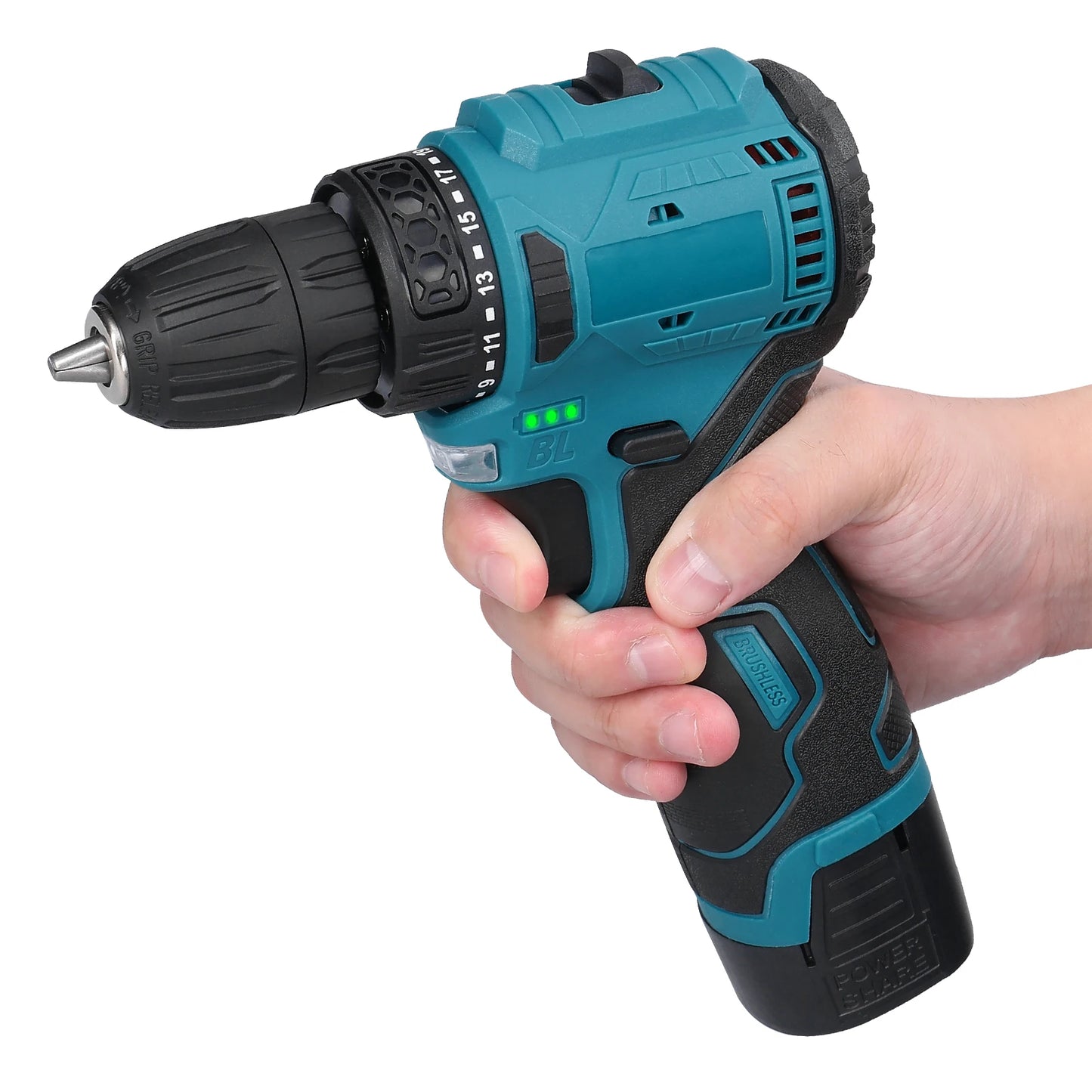 2in1 Akku-Elektroschrauber Bohrer Bürstenloser Motor 45/55 Nm Drehmoment Stufenlose Geschwindigkeitsregelung Hand-Lithium-Treiber-Bohrmaschine