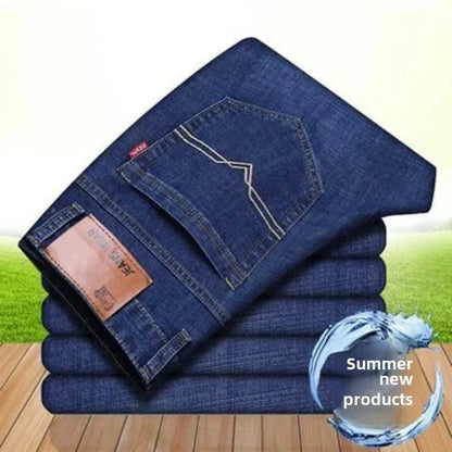 Elastische Jeans für Herren, Frühling und Herbst, lockere Passform, gerades Bein, vielseitige Hose, verschleißfest, lässige Konstruktion, Bienenhose, Sommer.