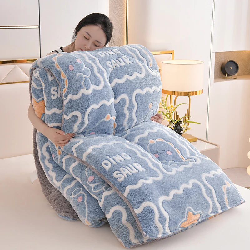 1Pc Snowflake Velvet Skin-Friendly Milk Velvet Quilt Quilt Core Suitable for Bedroom Apartment Winter Thickeneded Warm Comfortable Fashion Print Ins Style 1.5/1.8/2/2.2m Bed.