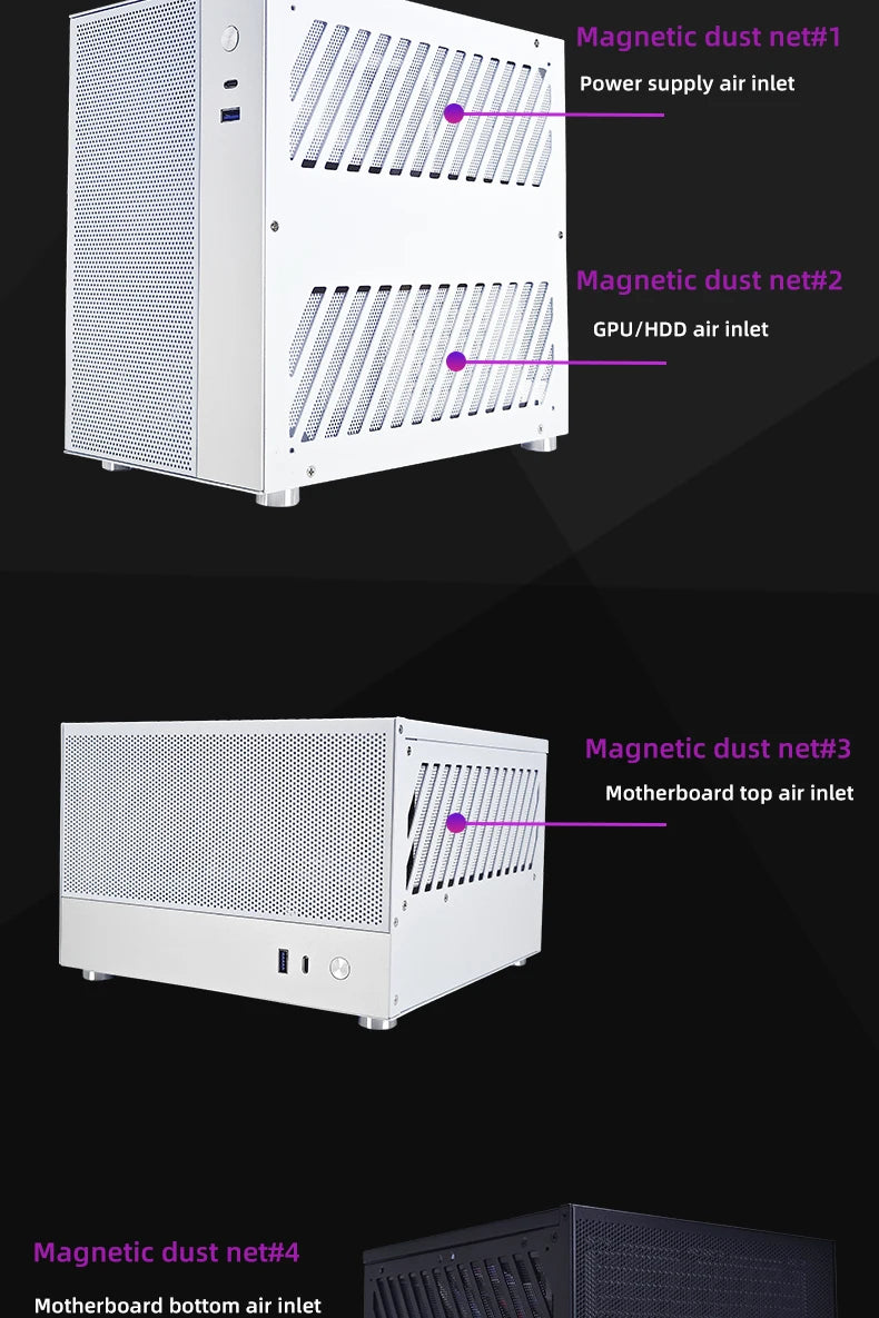 METALFISH T20 Mini ITX Case 9L Gaming Computer White Chassis Compact PC Support Flex PSU/100mm Cooler/180Liquid Cooler/240mm GPU.