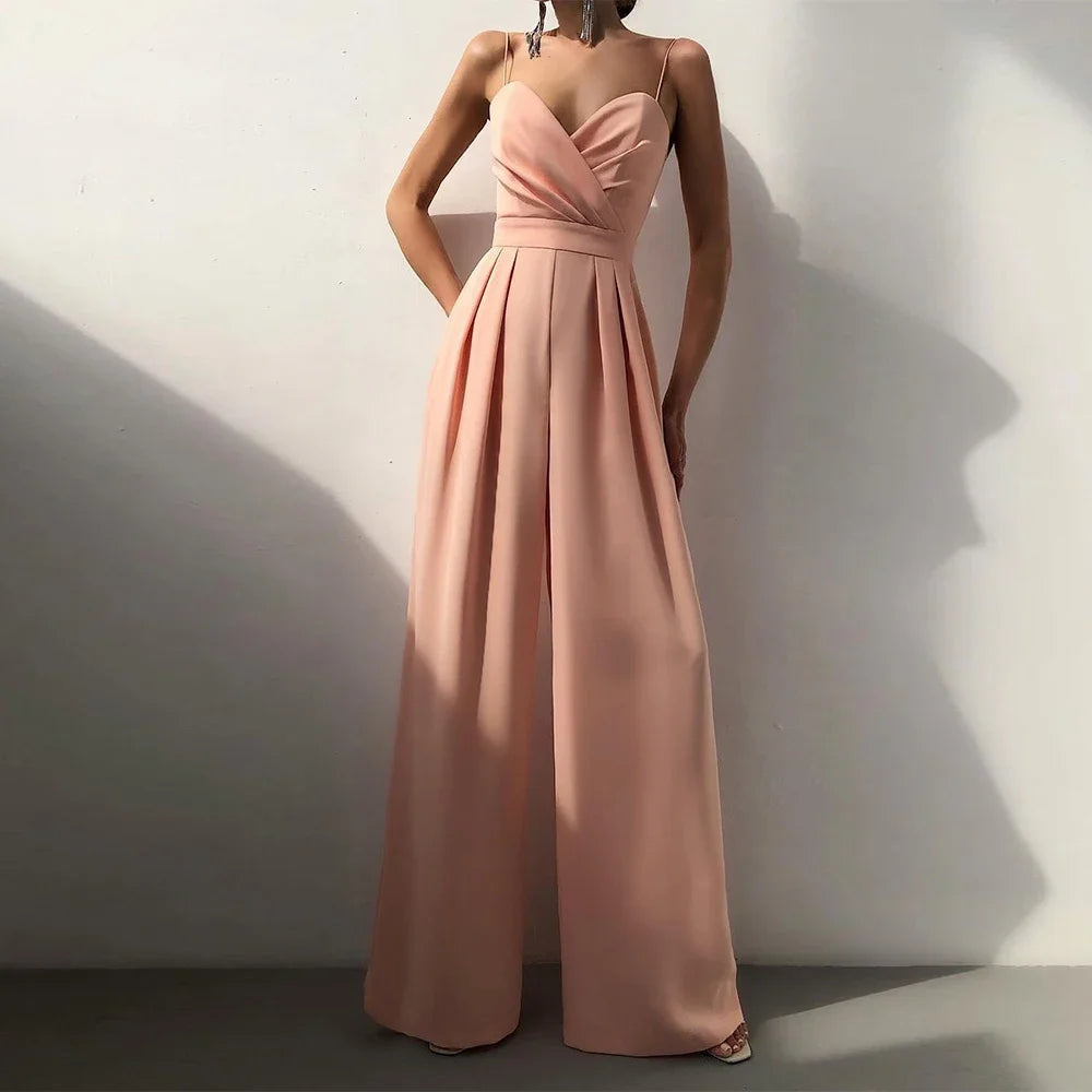 CPSYMYM  Jumpsuits Summer Skinny Fit Chic Folds Sleeveless Sweetheart Neck Full Length Wide Leg Casual Jumpsuits For Women.