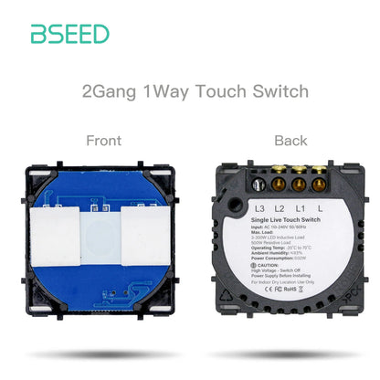 BSEED 1/2/3Gang Wand-Touch-Schalter-Funktionstaste, die Basis von Lichtschaltern, Schalterteil ohne Glasscheibe, Ein-Aus, 1/2Weg