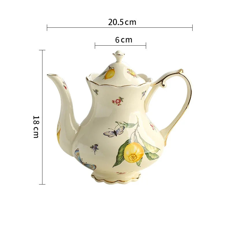 European Style Ceramic Mug Coffee Cup and Saucers Set Lemon Pattern Retro Afternoon tea cup Dessert Plate Teapot Home kettle.