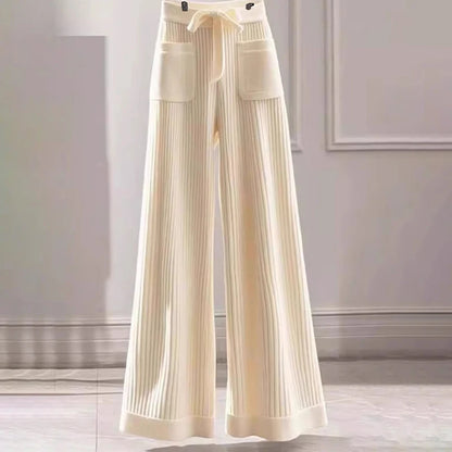 Spring  Autumn 2025 New Chic Sweater Two-Piece Women's Fashion Loose Single-Breasted Soft Waxy Knitted Top Casual Straight Pants.