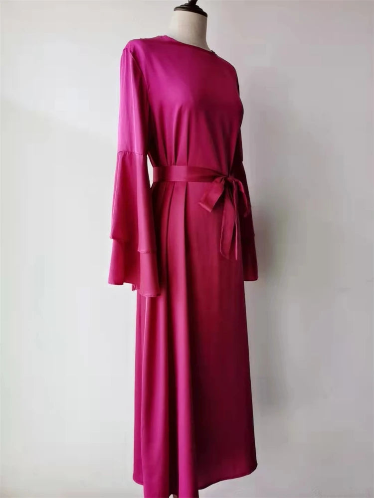 Eid Kebaya African Dresses For Women Muslim Kaftan Satin Shiny Batwing Abaya Dubai Luxury Caftan Marocain Robe Femme Musulmane.