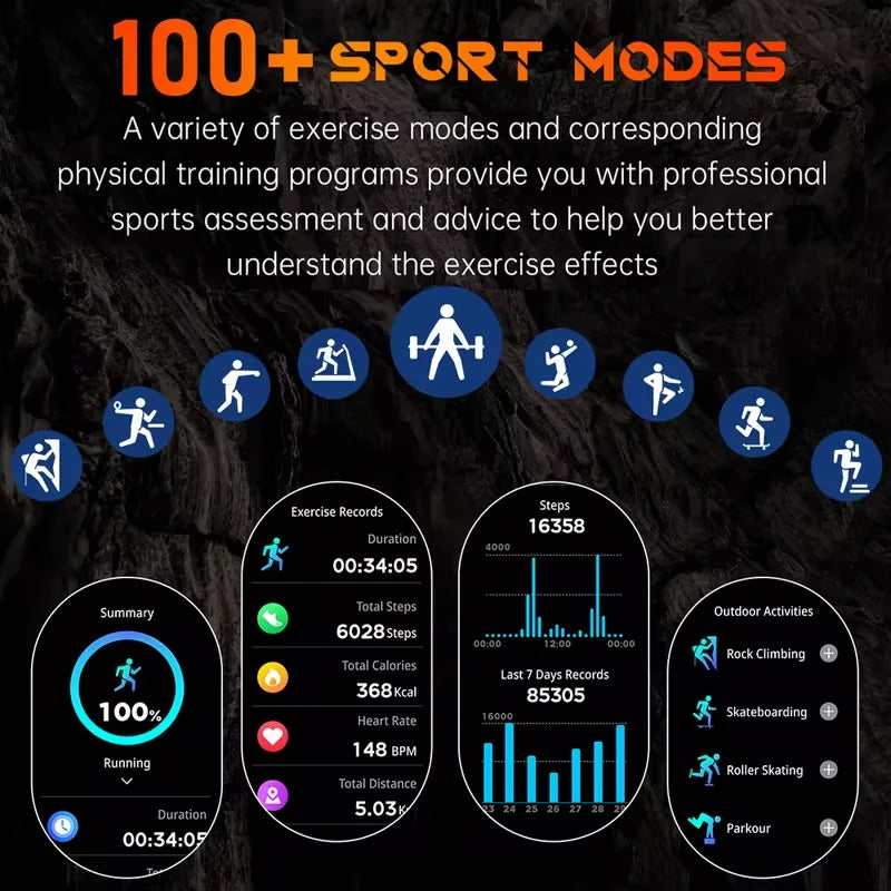 New Outdoor Sport Smart Watch Men 1.46" AMOLED Screen LED Flashlight 515mAh Battery 10ATM Waterproof Bluetooth Call Smartwatch.