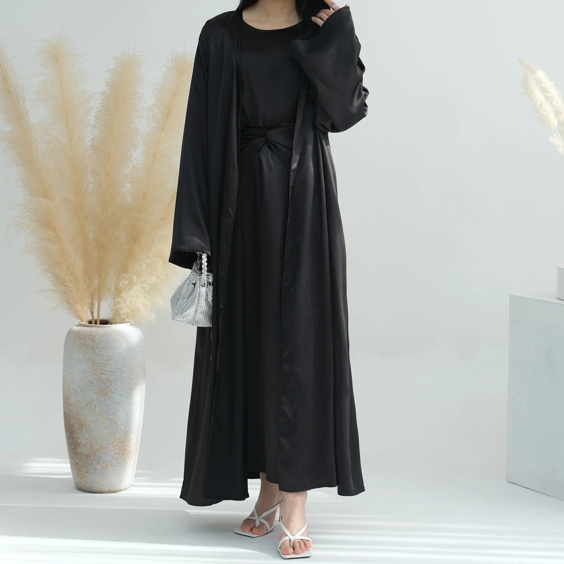 Middle Eastern 3-Piece Islamic Clothing Set for Women Ramadan Dubai Modest Abaya Muslim Hijab Dress 2025 Plain Turkey Kaftan.