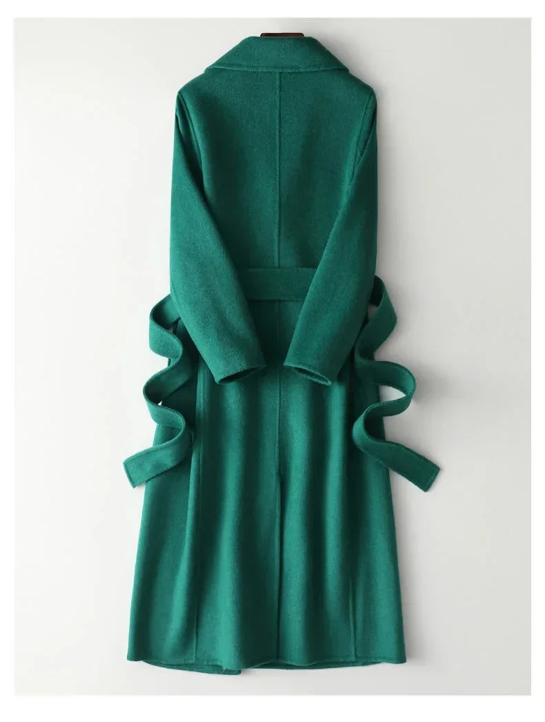 Modischer doppelseitiger Wollmantel für Damen, schmale Passform, mittellang, neue Herbst- und Winterkollektion, stilvoll.