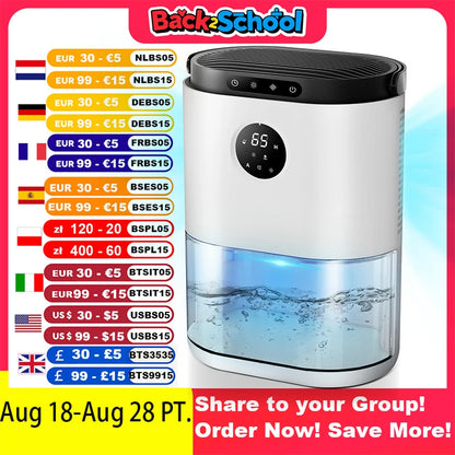 2300ML Dehumidifier Touching Control Home Appliances, Auto Defrost, Ultra Quiet Sleep Timing for Large Room Bathroom Garage RV.