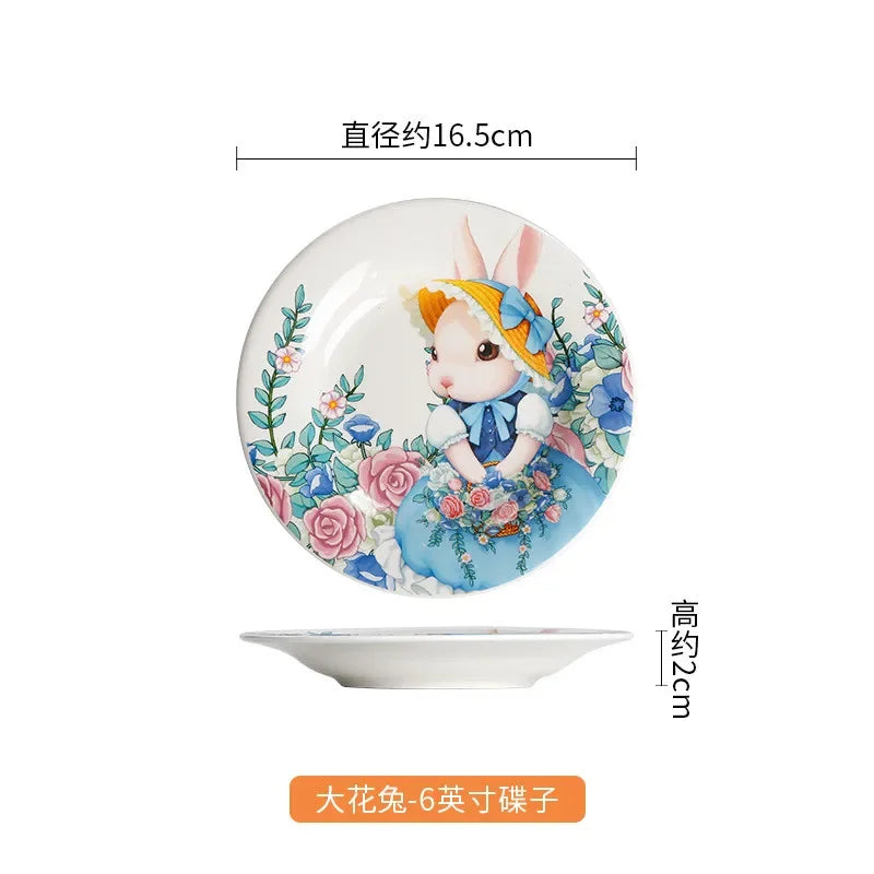 Creative Pumpkin Rabbit Pattern Tableware Garden Style Ceramic Plate Home Cute Dinner Plate Salad Bowl Kitchen Accessories