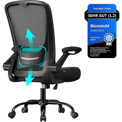 SONGMICS Bürostuhl, Schreibtischstuhl, Drehstuhl mit Netzspannung, ergonomisch, gepolsterte Lendenstütze, Wippfunktion