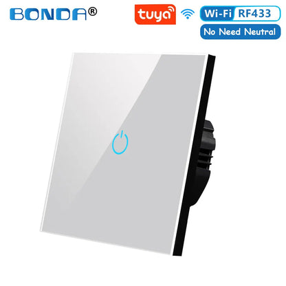 BONDA Smart Switch Alexa RF433 Keine neutrale Tuya-Steuerung funktioniert mit Google 1/2/3 Gang Smart Life Home Light WiFi Touch Switches 86