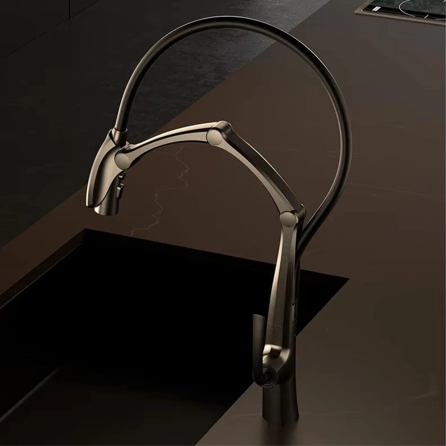 AITANA Gun Grey Luxury Brass LED Display Kitchen Faucet，Touchless Sensor，Pull-Out 3-Function Spray Water-Saving SinK Mixer