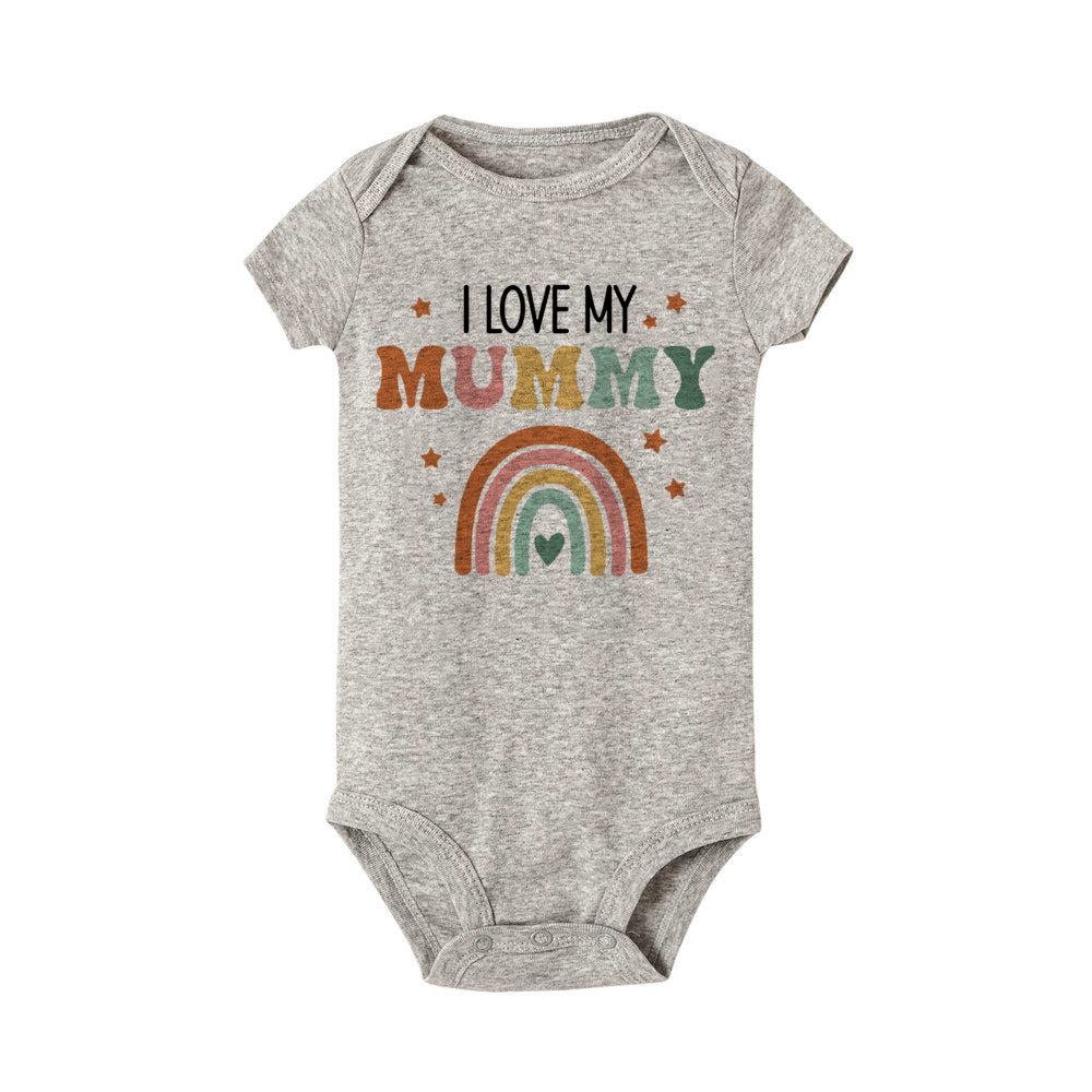 Ich liebe Mama und Papa, Regenbogen-bedruckter Neugeborenen-Body, lustiger Sommer-Kurzarm-Säuglingsspielanzug, Body für Jungen und Mädchen.