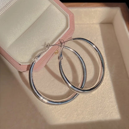 New Fashion 316L Stainless Steel Metal Big Circle Hoop Earrings For Women Exaggerated  C-Shaped Round Earrings Jewelry Gifts.