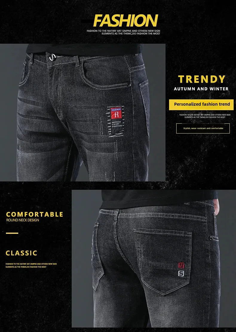 Frühling Herbst Xintang Denim Jeans Herren Slim Fit Casual Trendy Modische Alltagskleidung Blau Gerade Bein Hosen Elastische Taille