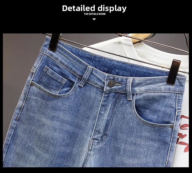 Men's Slim Straight Jeans Fashion Korean winter and Autumn Trousers Comfortable Elastic Blue Fitted Business Casual Denim Pants.