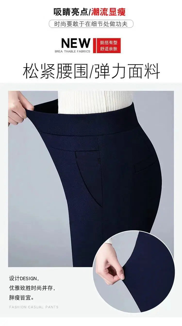 Büro Dame Feste Big Size 6XL Alle-spiel Bleistift Hosen Frühling Herbst Mode Frauen Elastische Hohe Taille Taschen Gerade hosen.