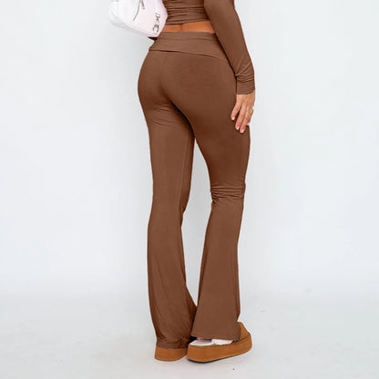 Damenmode, einfarbig, schmale Passform, schmale Reverse-Taille, niedrige Taille, elastische Taille, Schlaghose, Hose für Damen, Damenhose 2024