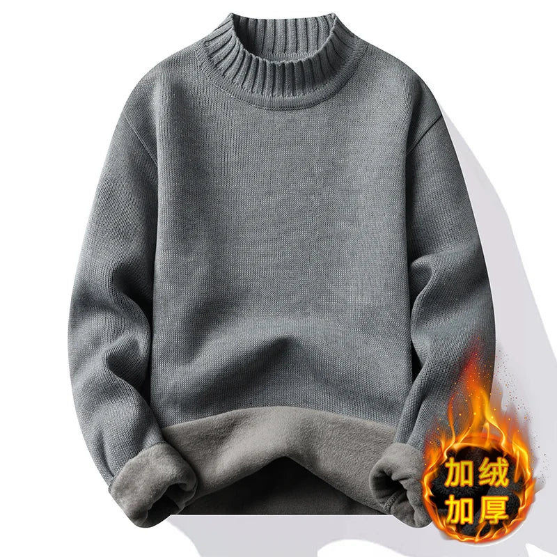 Men's Winter Fleece Pullover Knit Sweater Wool Plus Velvet Clothing Thick Warm O-neck Jumpers Fashion Y2K Knitwear.