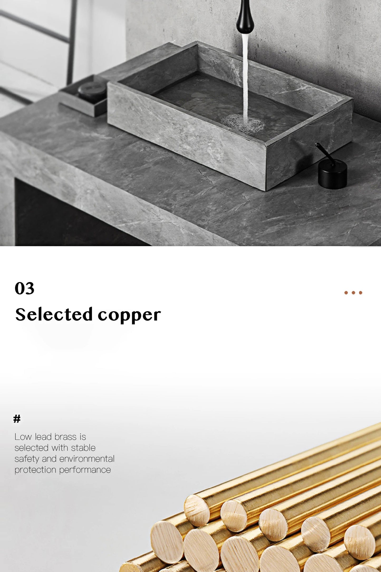 Luxuriöser Badezimmer-Wasserhahn aus gebürstetem Goldmessing im Deckendesign mit doppelter Steuerung von Hot & Cold-Waschtischarmaturen. Einfacher und anpassbarer Wasserhahn