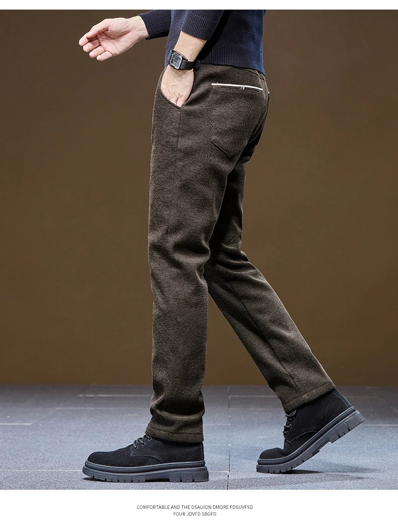Men's Winter Velvet Casual Pants Thickened Warm Slim Fit Comfortable Solid Color Trousers Korean Fleece  Fashion Outdoor Jogging.