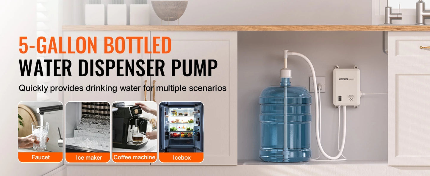 SucceBuy Bottled Water Dispensing Pump w/PE Pipe 1 Gal/MIN 40 PSI for Coffee Tea Machine Water Dispenser Refrigerator Ice Maker.