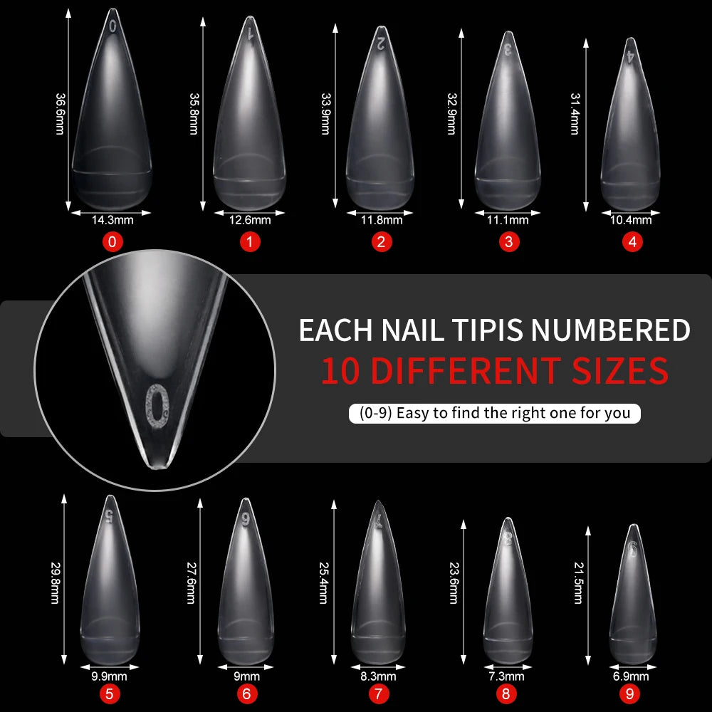 600Pcs Extra Long Hawk Curved Nail Tips Half Cover Eagle Claw Curve False Nails Extension 10 Sizes Bag Packaging for Art Salon *.