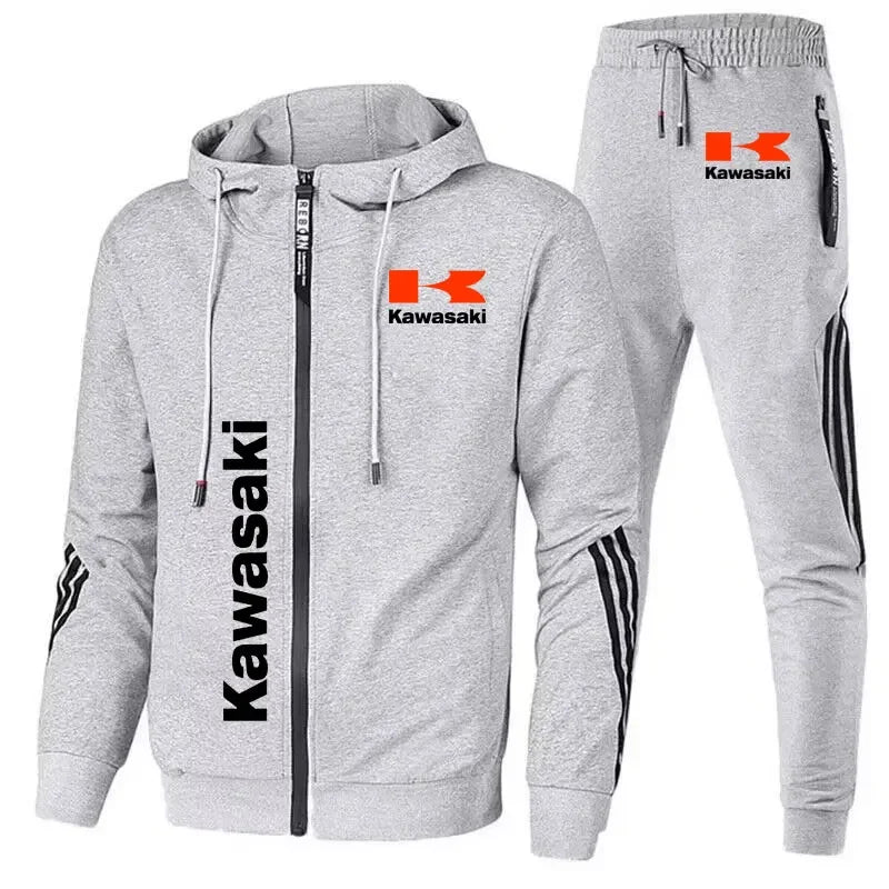 Kawasaki Motorcycle Racing Team Men Hoodie Pant Sets Spring Autumn Casual Male Zipper Sweatshirt Pants Suit 2024 Sport Coat Set.
