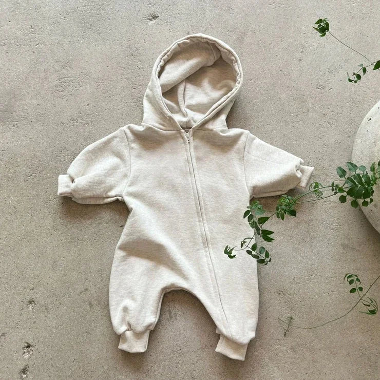 2024 Baby Kapuze Reiß verschluss Bodysuit Neugeborene Jungen und Mädchen Bergsteiger Anzug einfarbig Bodysuit Long Fit Sport Kletter anzug.