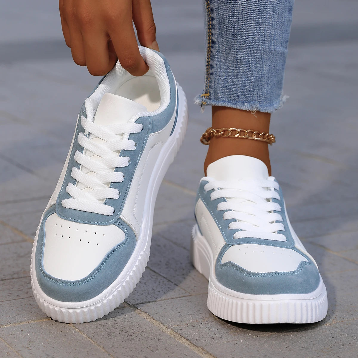 YRZL Womens Sneakers Autumn White Shoes Lightweight Thick Sole Non Slip Skatebaord Shoes Unisex Casual Sports Shoes for Man.