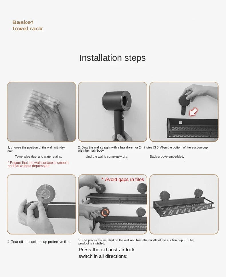 Bewegliches Badezimmerregal ohne Bohren – 30/40/50 cm Saugnapf-Organizer mit Haken/Stange, einfach zu installieren und zu reinigen, wasserdichtes Toilettenregal