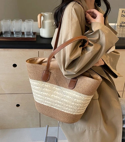 Straw bag bag women's summer inswind 2024 new beach seaside outdoor travel vacation large capacity shoulder bag.