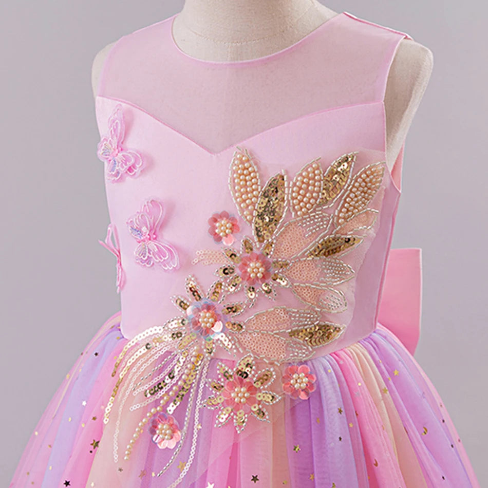 Elegantes, ärmelloses Tüll-Ballkleid für Kinder, Bühnenaufführungen, Hochzeiten, Weihnachten, Mädchenkleider, Mädchen-Prinzessin-Partykleider.