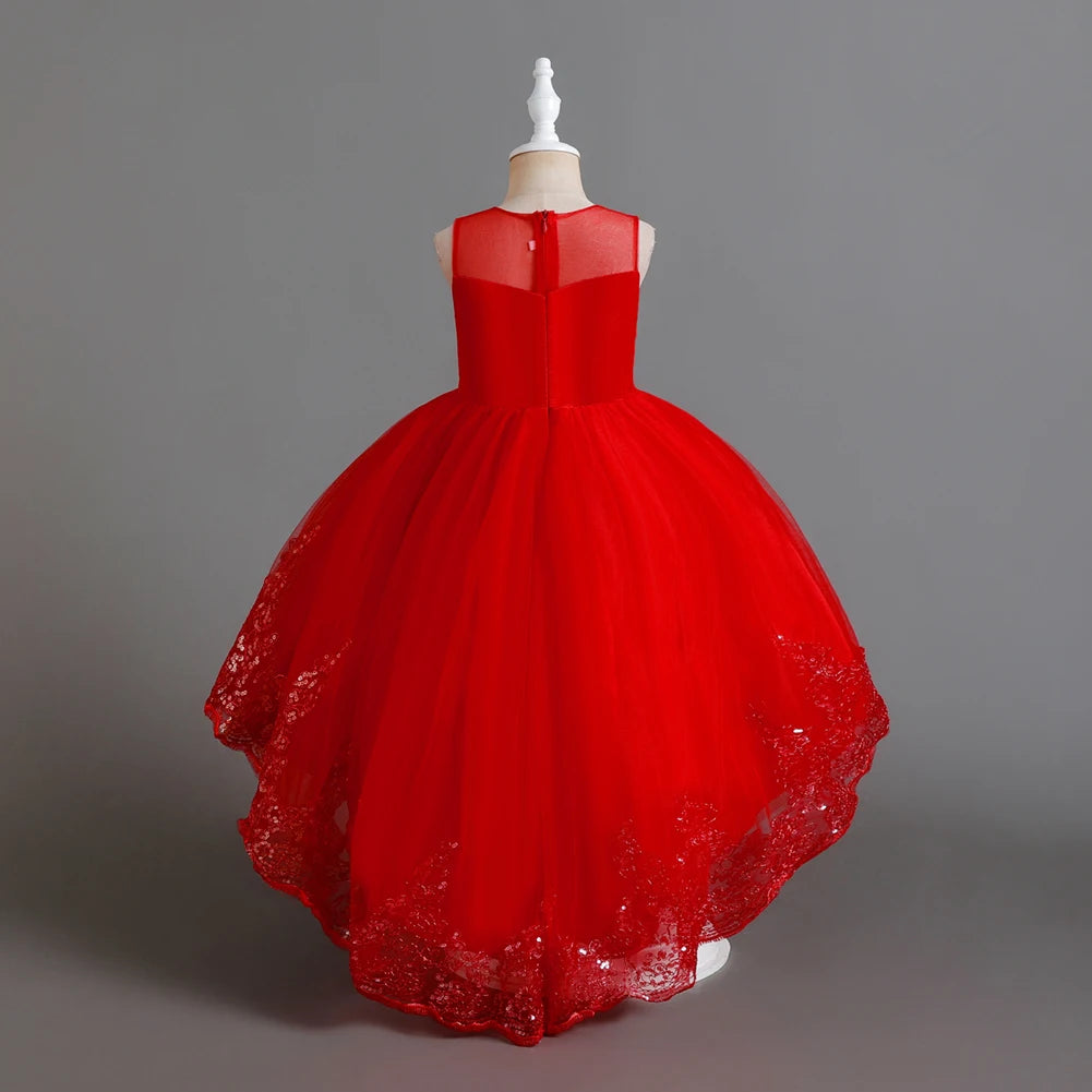 Herbst neue Kinder kleid Prinzessin Kleid Hochzeit Brautjungfer Hochzeits kleid flauschiges Kleid Spitze Trail bestickte Kinder kleidung.