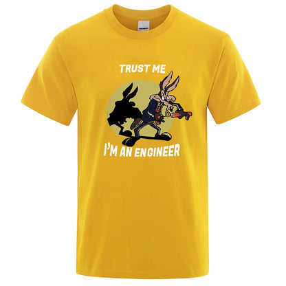 Trust Me Im An Engineer T Shirt For Men Pure Cotton Vintage T-Shirt Round Neck Engineering Tees Classic Man Clothes Oversized.