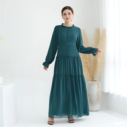 Ramadan Eid Chiffon Muslim Modest Khimar Abaya Set Dubai Turkey Islam Dress Abayas For Women Kebaya Kaftan Robe Femme Musulmane.