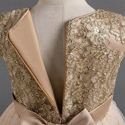 Mädchen Abschlussfeier Bankett Stickerei Paillettenkleid Hochzeitskleid Party Blumenkind Performance und bodenlanges Kleid.