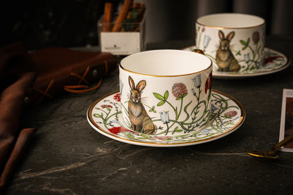 Russian Royal Porcelain Lomonosov Cartoon Rabbit Gold Plated Bone China Coffee Cup and Saucer Gift Box Gift Coffee Cup Set.