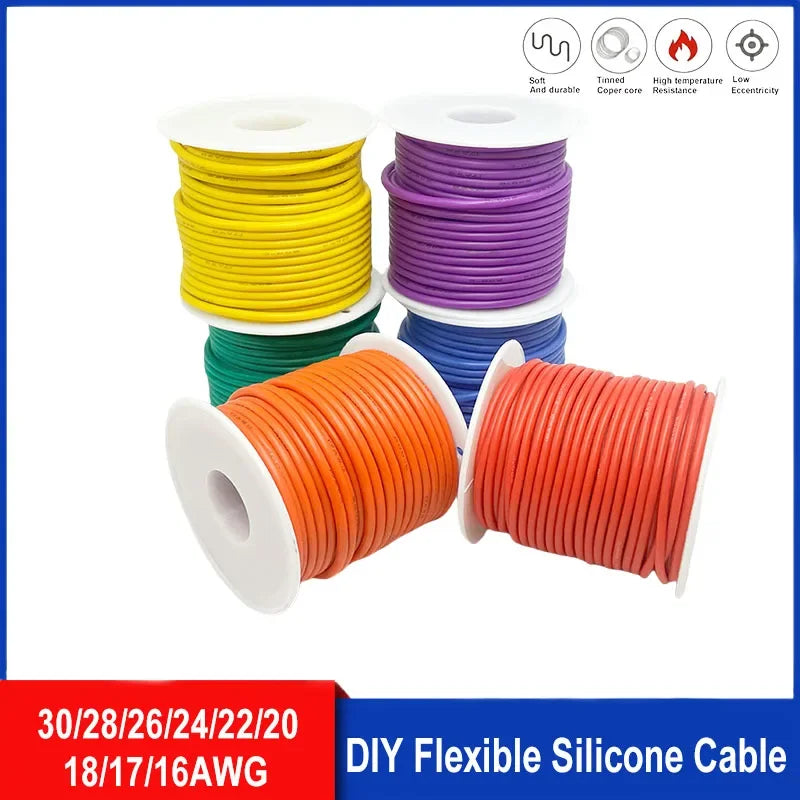 Soft Silicone Wire 16awg 18awg 20awg 22awg 24awg 26awg 28awg 30awg Stranded Tinned Copper High Temperature Cables.