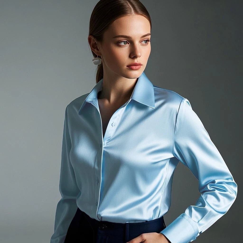 Luxury Satin Finish Shirts And Blouses For Women Clothes Casual Top OL Long Sleeve Single Breasted Elegant French Solid Blouses.