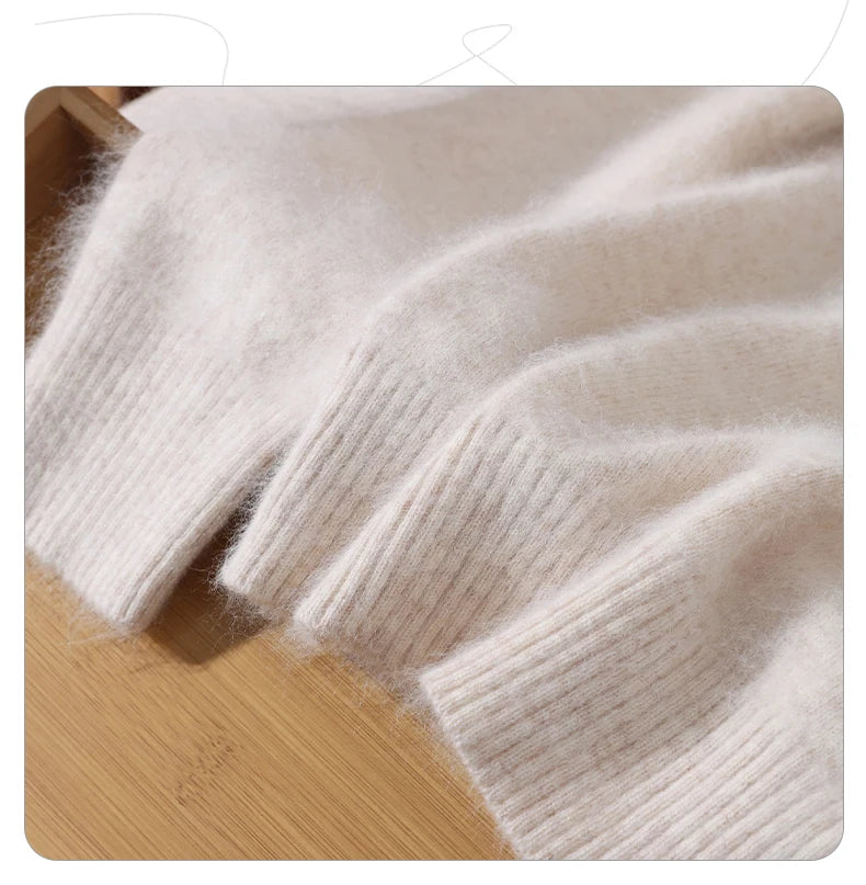 Women's Round-neck Mink Cashmere Sweater Soft Pullover Jumper Comfortable Knitted Top for Autumn Winter Pure Mink Material.