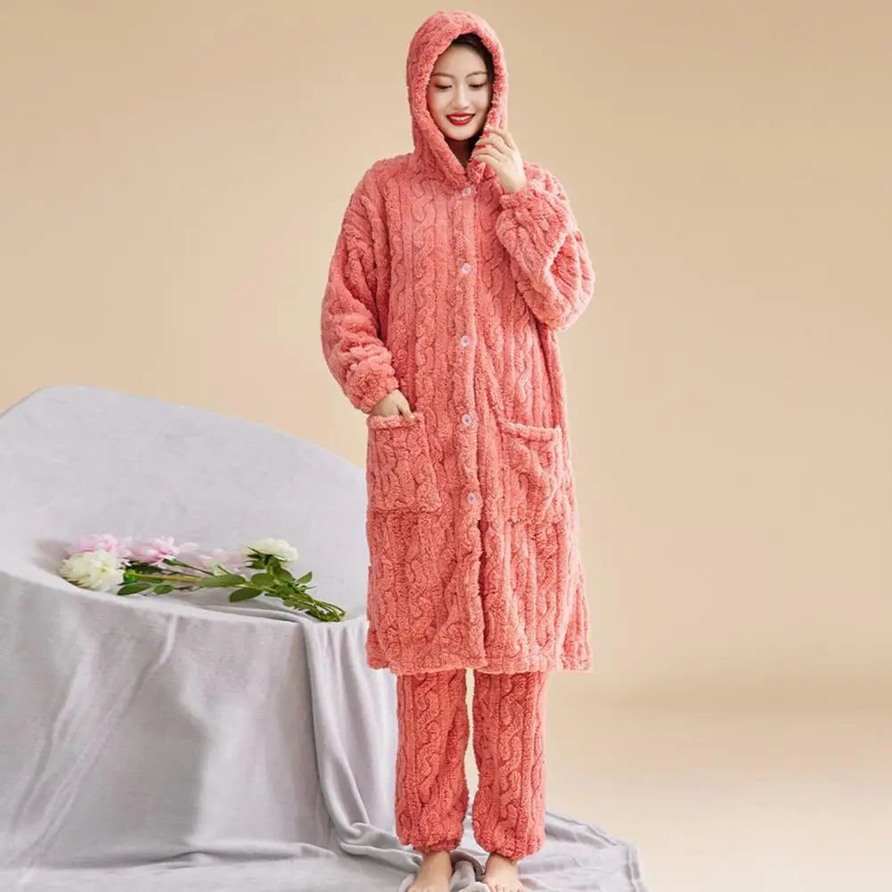 Korallen Samt Frauen Pyjama Set Verdicken Samt Rippen Fleece Set Pullover Hosen Frauen Pyjama Sets 2024, Homewear Frauen Nachtwäsche.