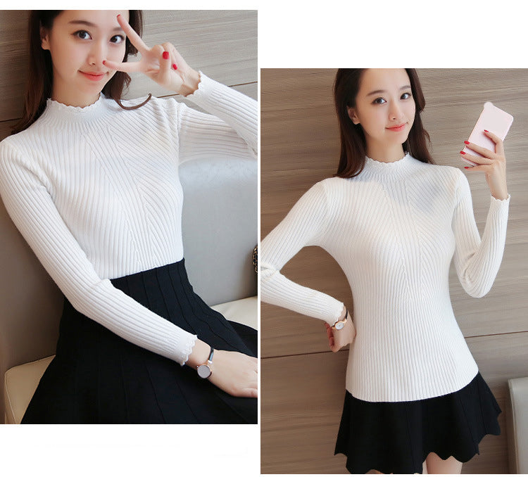 EVNISI Herbst Frauen Mock Neck Rüschen Pullover Langarm Gestrickte Bodenbildung Solide Pullover Streifen Frauen Casual Pullover Winter.