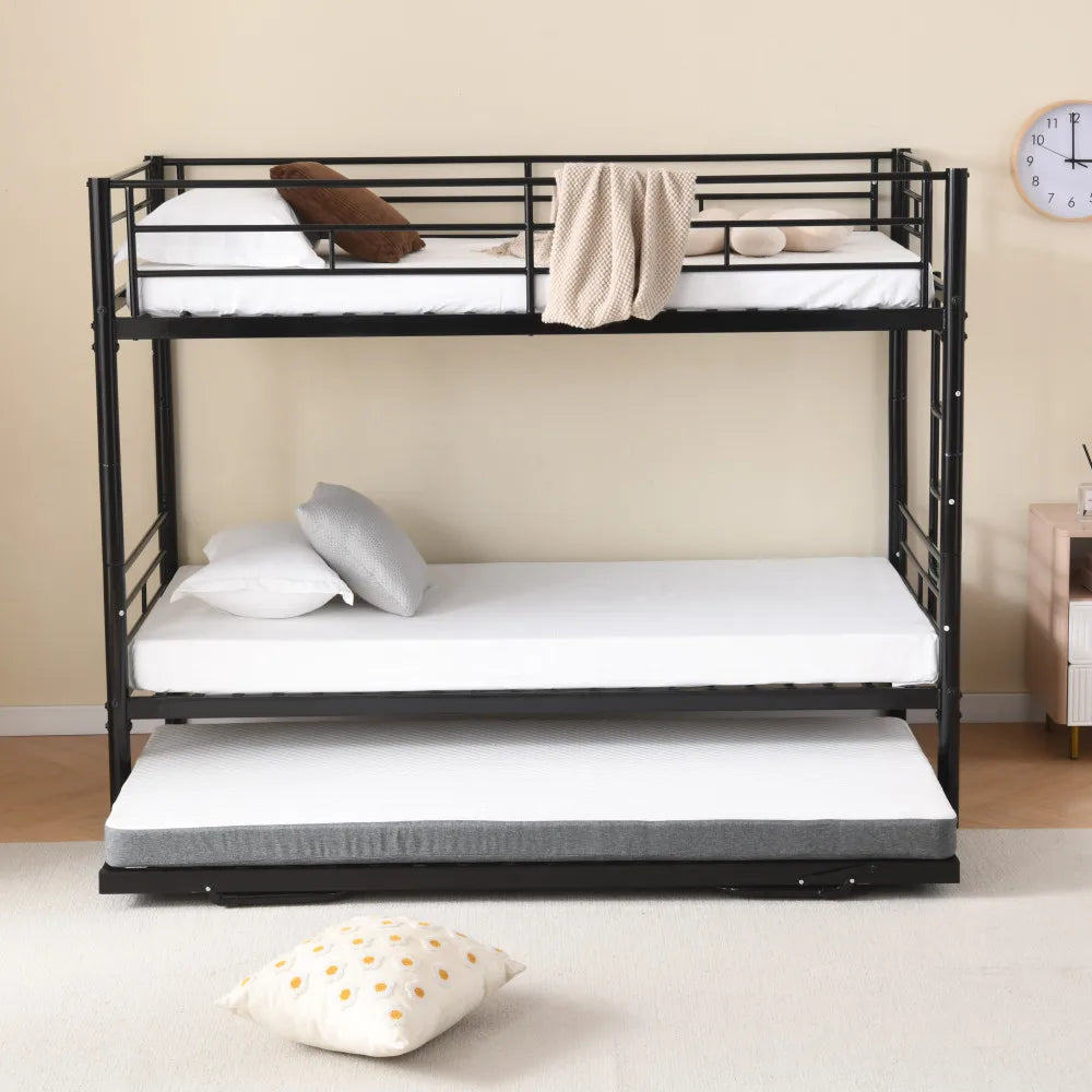 Etagenbett aus Metall, 90 x 200 cm, Etagenbett mit ausklappbarem Bett, erweiterbar auf zwei Einzelbetten oder Erwachsenenbetten, Schwarz